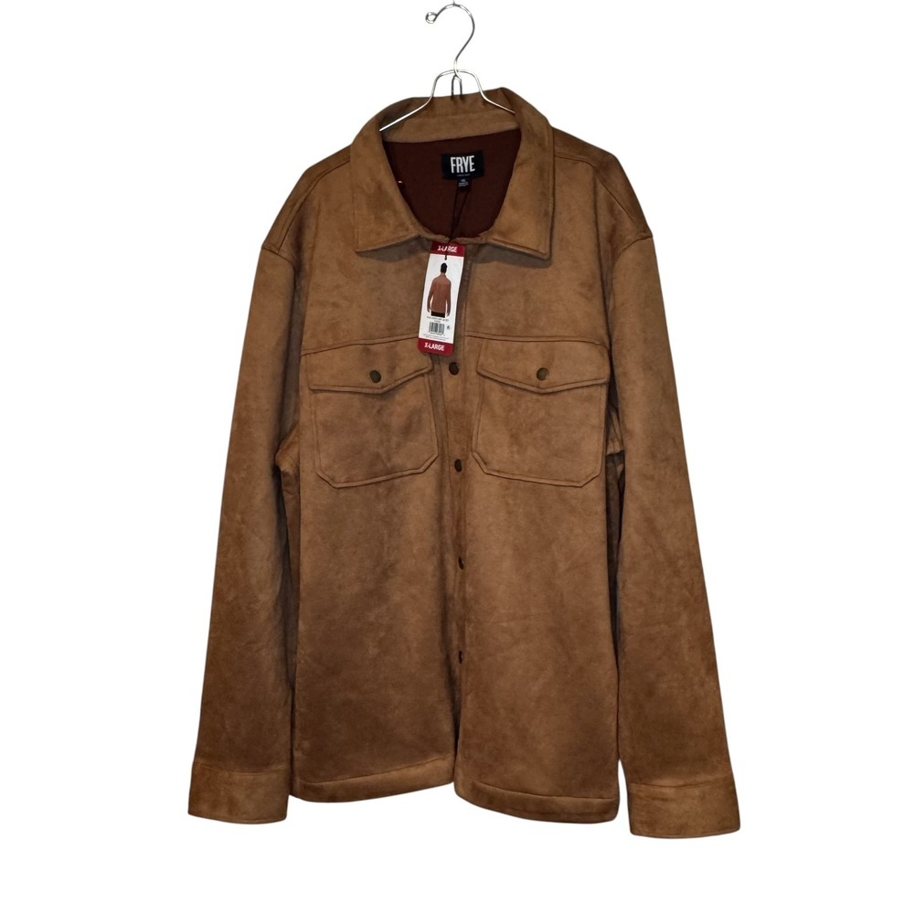 Frye Mens Jacket Faux Suede Shirt Shacket Snap Down Toffee Ranch Core XL NWT